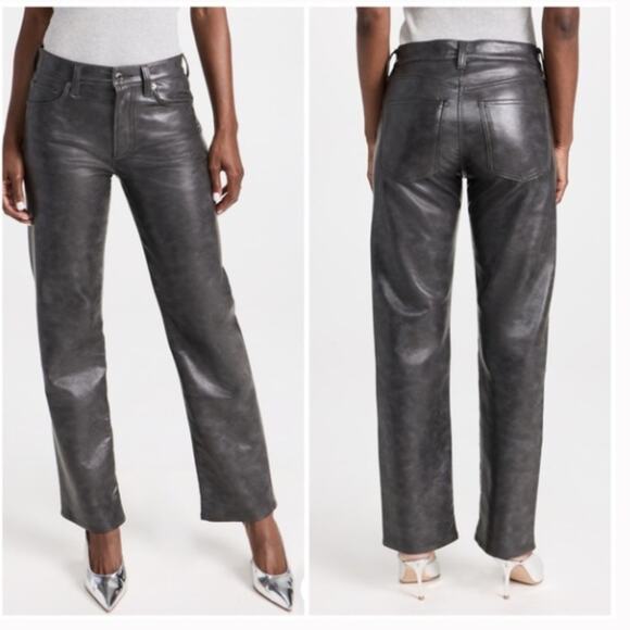 Agolde Sloane Leather Jean In Smoke Gray Black 30 - Picture 1 of 6